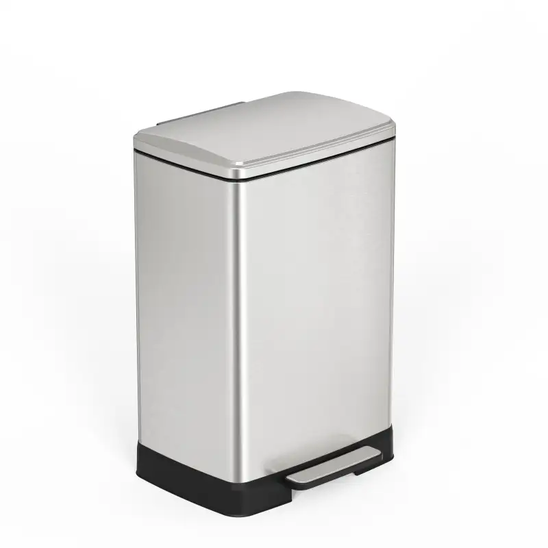 Brushed Nickel 17 Gallons Pedal Trash Can with Soft Close Lid, Removable Inner Bucket & Detachable Wheels, Odor Control Slot for Kitchen Home