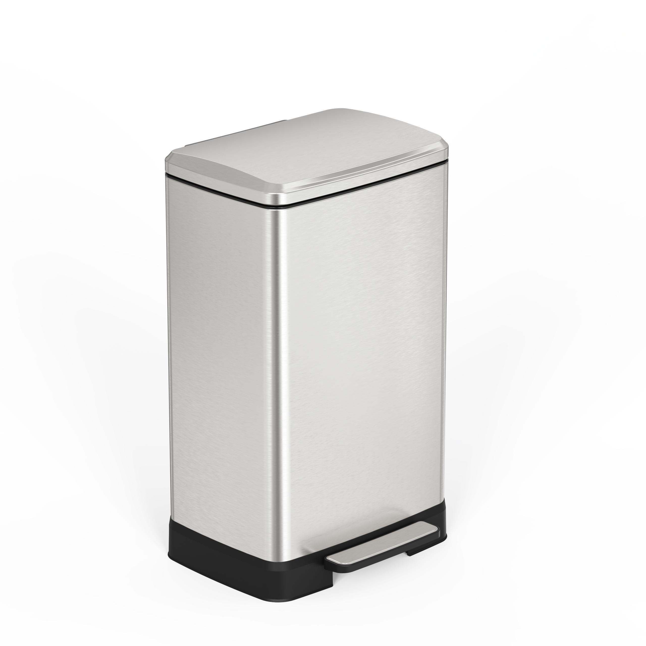 Brushed Nickel 14 Gallons Pedal Trash Can with Soft Close Lid, Removable Inner Bucket & Detachable Wheels, Odor Control Slot for Kitchen Home