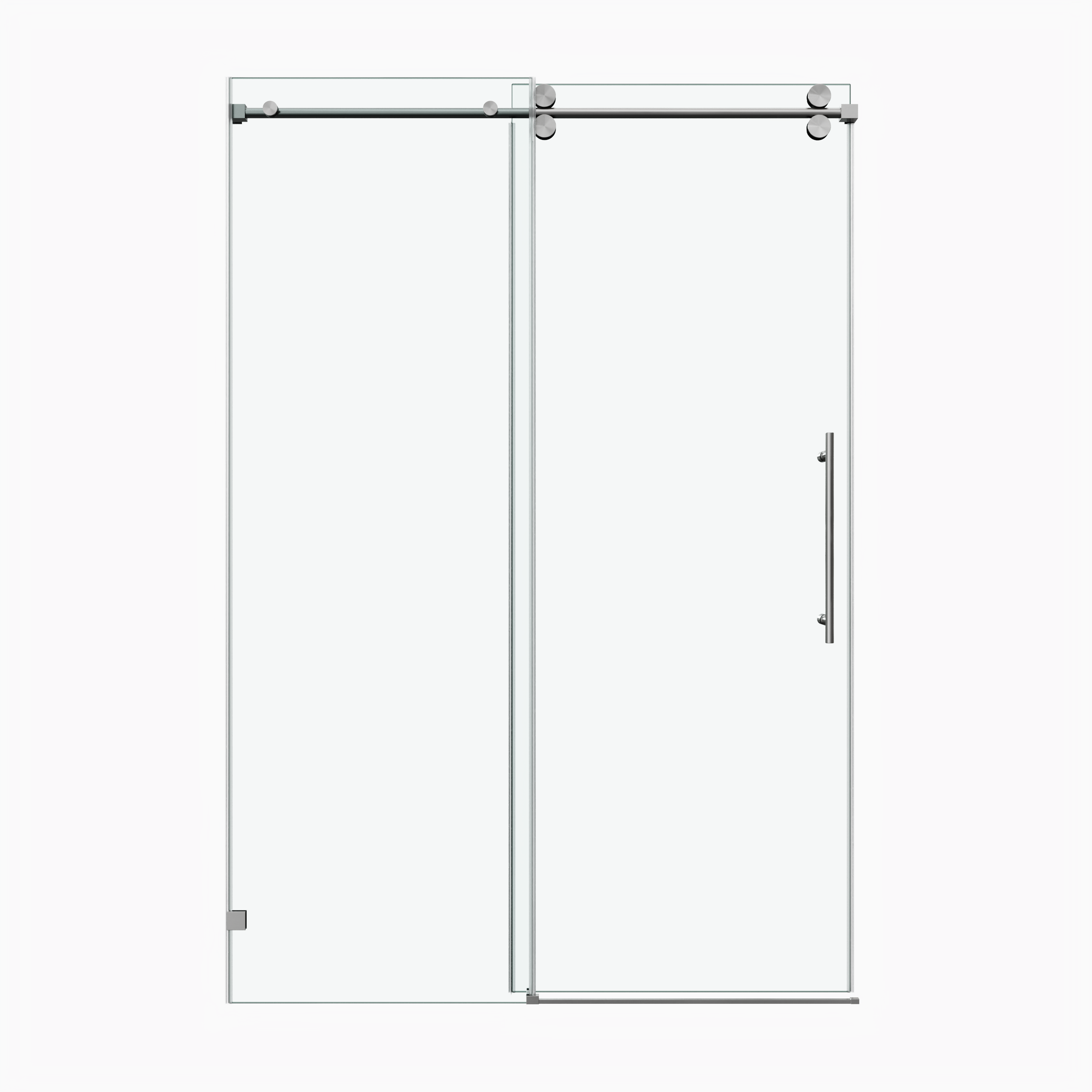 48x76" Fixed & Sliding Shower Door, Round Tube Hardware, Round Tube Hardware, Clear Glass Shower Door, 3/8″ (10mm) SGCC Tempered Glass, Stainless Steel, Brushed Nickel