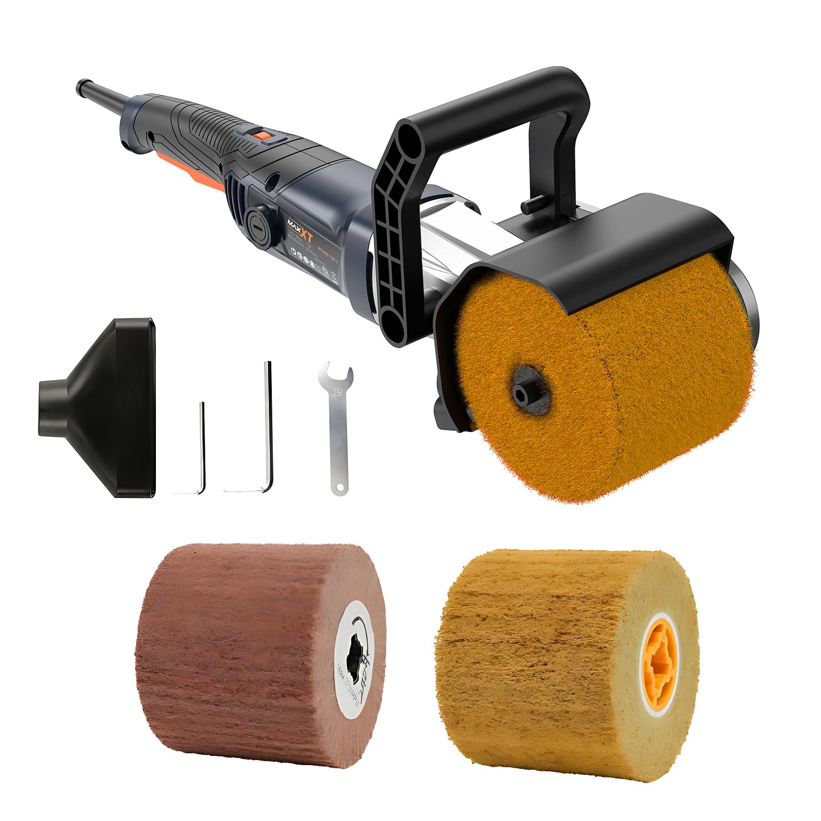 Burnishing Polishing Machine, 1300w Surface Conditioning Tool, 6 Speed Variable 3200RPM Motor Drum Machine Grinder, Handheld Electric Stainless Steel Polisher With 3 Polishing Wheels