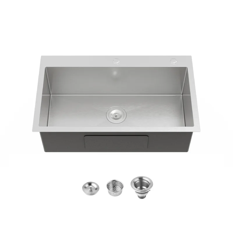 Stainless Steel Kitchen Sink, 32″x19″ Single Bowl, Overmount Handmade Sink in Dark Gray, with US Standard Drain and Hook