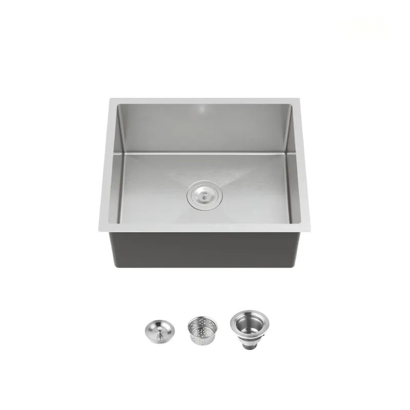 Stainless Steel Kitchen Sink, 23″x19″ Single Bowl, Undermount Handmade Sink in Dark Gray, with US Standard Drain and Hook