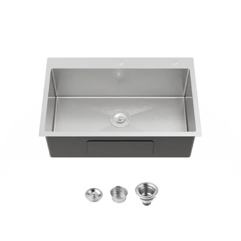 Stainless Steel Kitchen Sink, 30″x19″ Single Bowl, Overmount Handmade Sink in Dark Gray, with US Standard Drain and Hook
