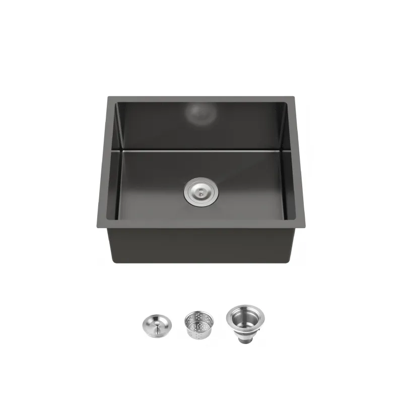 Stainless Steel Kitchen Sink, 23″x19″ Single Bowl, Undermount Handmade Sink in Black, with US Standard Drain and Hook