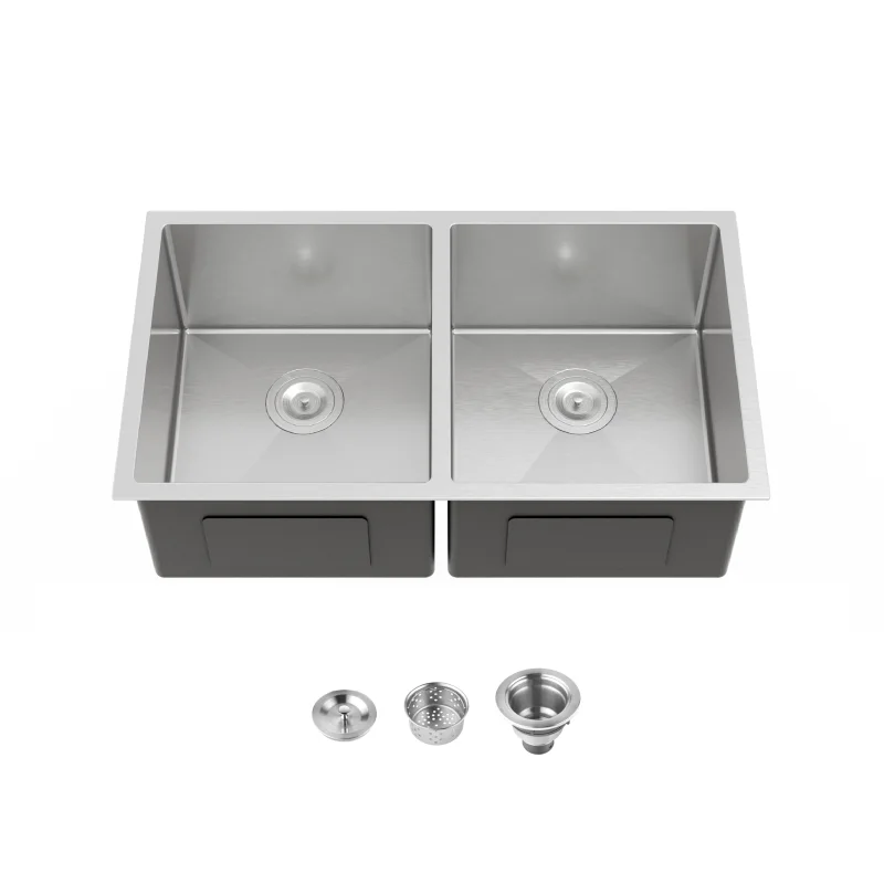 33"x19" Embedded Double Bowl Kitchen Sink, Undermount Handmade Sink in Dark Gray (Sink only)