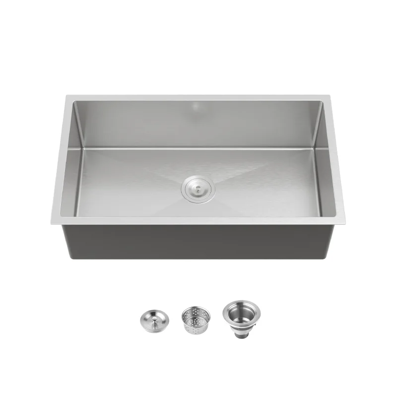 Stainless Steel Kitchen Sink, 33″x19″ Drop In Single Bowl, Undermount Handmade Sink in Dark Gray, with US Standard Drain and Hook