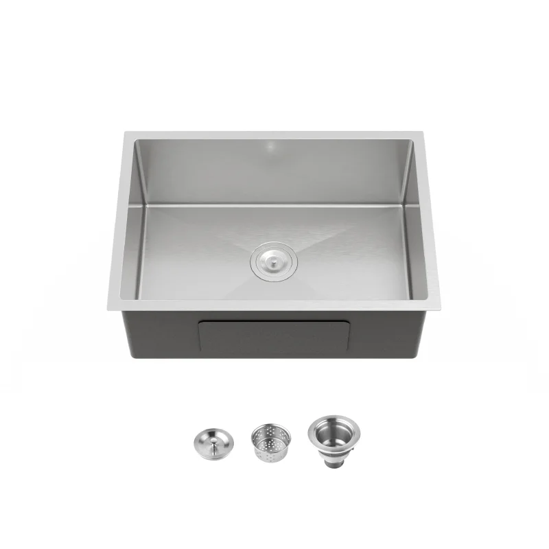 Stainless Steel Kitchen Sink, 27″x19″ Single Bowl, Undermount Handmade Sink in Dark Gray, with US Standard Drain and Hook