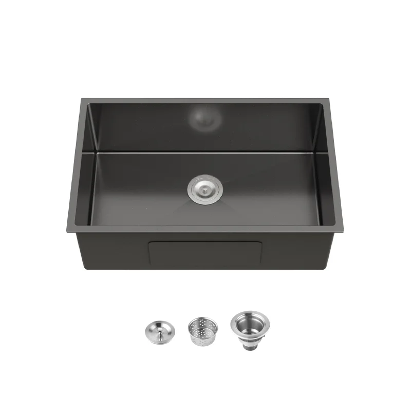 Stainless Steel Kitchen Sink, 30″x19″ Single Bowl, Undermount HandmadeSink in Black, with US Standard Drain and Hook
