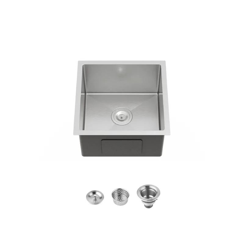 Stainless Steel Kitchen Sink, 18″x18″ Single Bowl, Undermount HandmadeSink in Dark Gray, with US Standard Drain and Hook