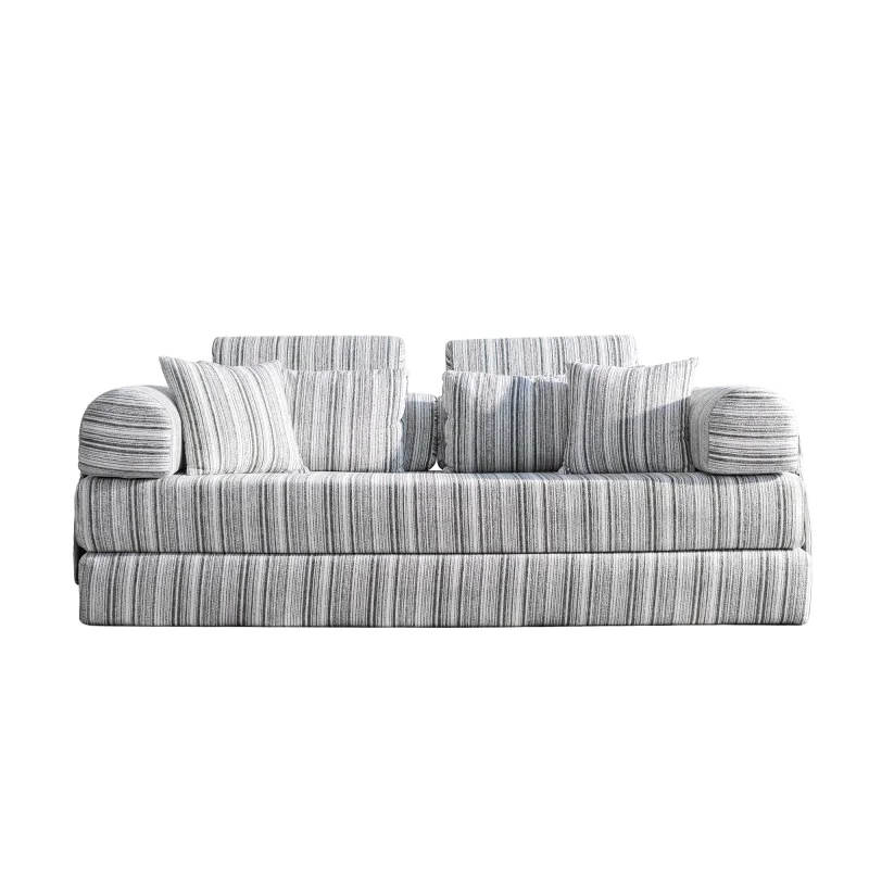  White & Sage Stripe Convertible Sleeper Sofa Bed High Density Compressed Sponge Foldable Multi-functional Upholstered Couch for Living Room Hotel Apartment
