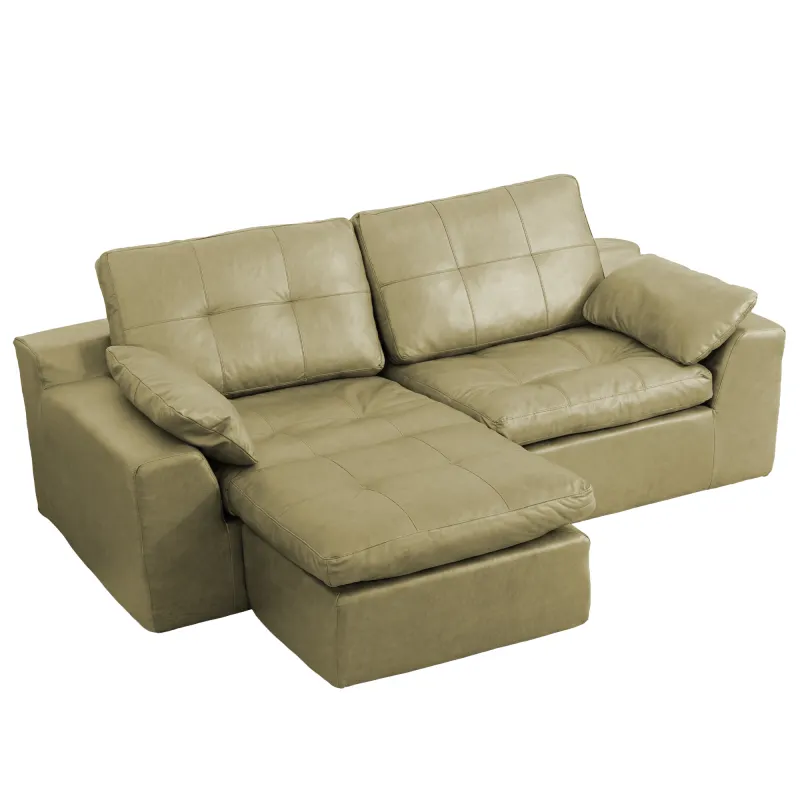 Faux Leather L-Shaped Sectional Sofa with Movable Ottoman High Density Compressed Sponge Modular 2-Seater Upholstered Couch with Throw Pillows for Living Room Hotel Apartment