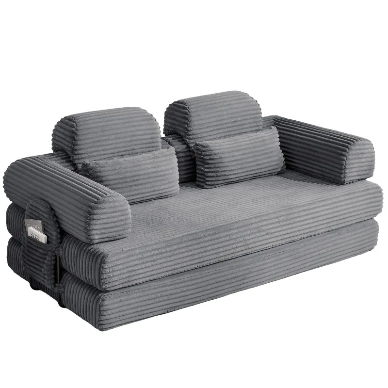 Wide Wale Corduroy Convertible Sleeper Sofa Bed with Side Storage Pocket High Density Compressed Sponge Foldable Multi-functional Upholstered Couch for Living Room Hotel Apartment
