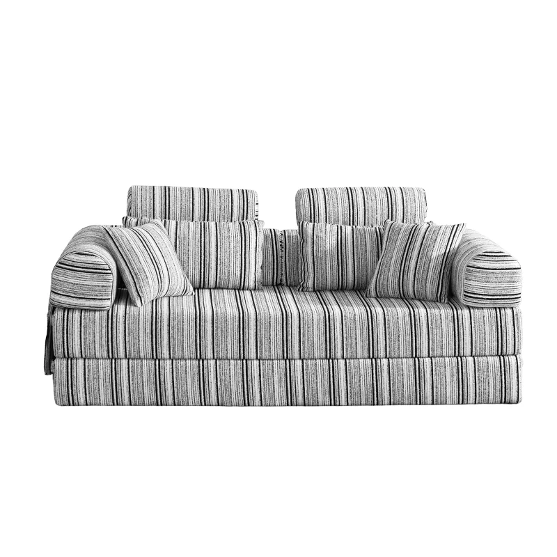  Black & White Stripe Convertible Sleeper Sofa Bed High Density Compressed Sponge Foldable Multi-functional Upholstered Couch for Living Room Hotel Apartment复制