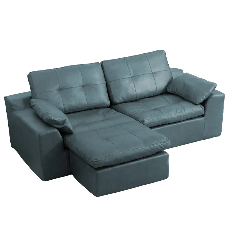 Faux Leather L-Shaped Sectional Sofa with Movable Ottoman High Density Compressed Sponge Modular 2-Seater Upholstered Couch with Throw Pillows for Living Room Hotel Apartment