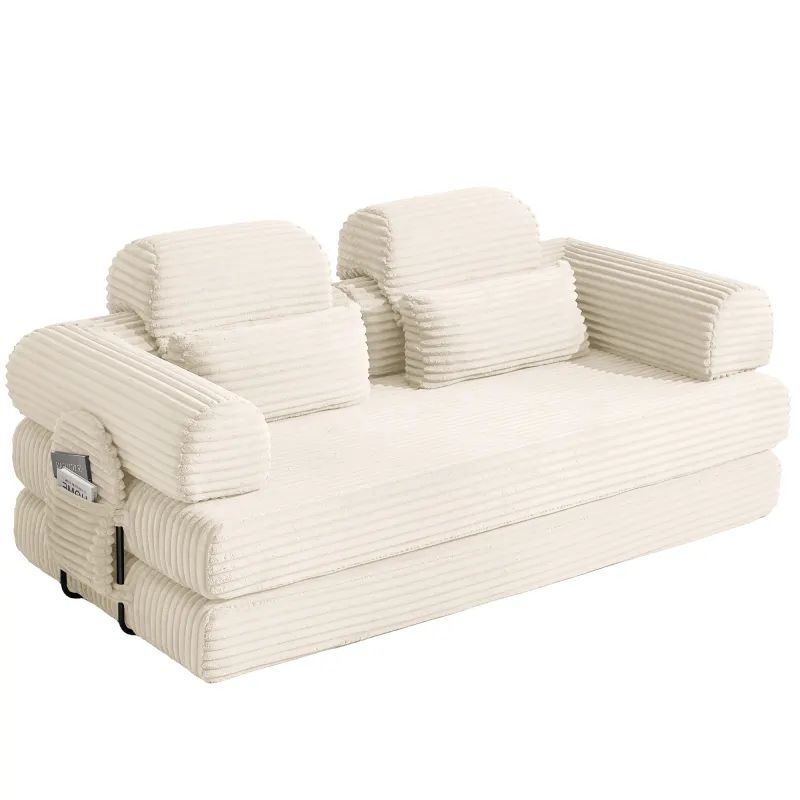 Wide Wale Corduroy Convertible Sleeper Sofa Bed with Side Storage Pocket High Density Compressed Sponge Foldable Multi-functional Upholstered Couch for Living Room Hotel Apartment