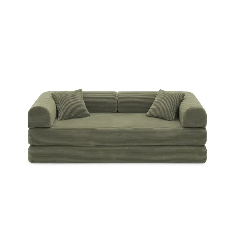 Convertible Sleeper Sofa Bed Corduroy Upholstered High Density Compressed Sponge Filling Foldable Multi-functional Couch for Living Room Hotel Apartment