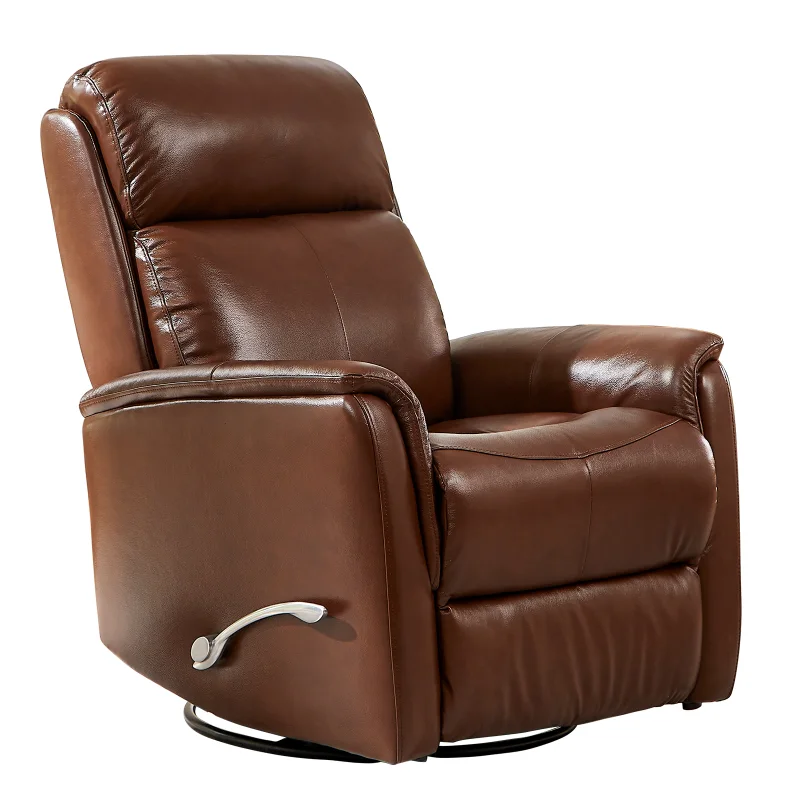 Genuine Leather 360° Swivel Rocker Manual Recliner with Wingback and Flared Arms
