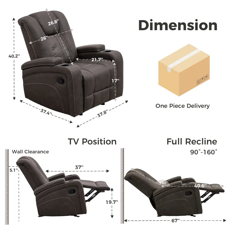 38'' Faux Leather Manual Rocker Recliner
