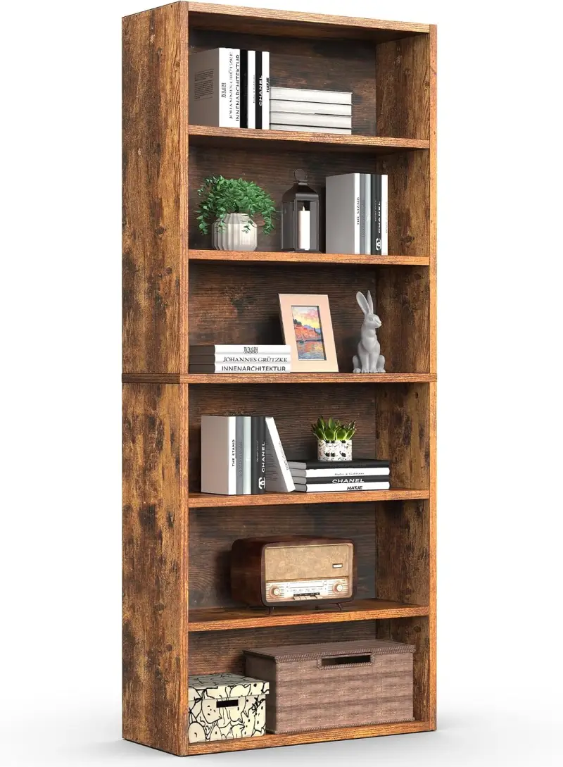 6-Tier Open Bookcase, 23.8"L x 9.2"D x 63"H, MDF Wood Grain Display Bookshelf with Anti-Tip Kit & Wall Anchor, Floor Standing Storage Organizer for Living Room, Bedroom, Home Office----RUST