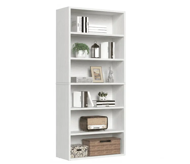 6-Tier Open Bookcase, 23.8"L x 9.2"D x 63"H, MDF Wood Grain Display Bookshelf with Anti-Tip Kit & Wall Anchor, Floor Standing Storage Organizer for Living Room, Bedroom, Home Office---White