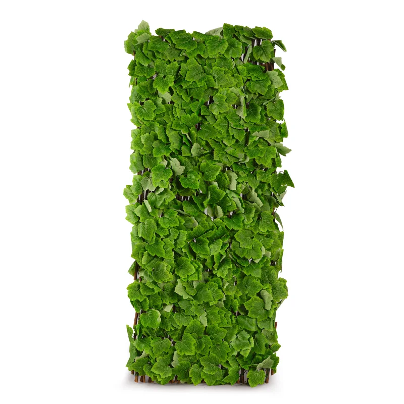 Expandable Greenery Trellis for Balcony 47×14inch, Faux Ivy Privacy Screen,Real wood frame adjusts easily and PE leaves rinse clean after outdoor use 