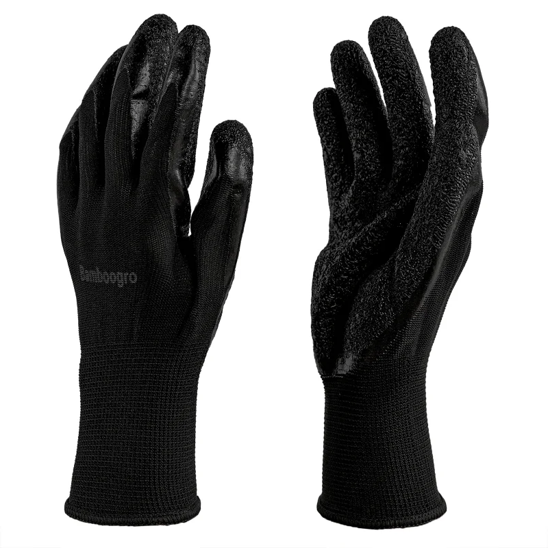 Black NCG Crinkle Latex Coated Seamless Knit Gloves, Textured Anti-Slip Palm & Fingers, Ideal for General Work, Gardening, Construction, Mechanic, Warehouse 8Pairs