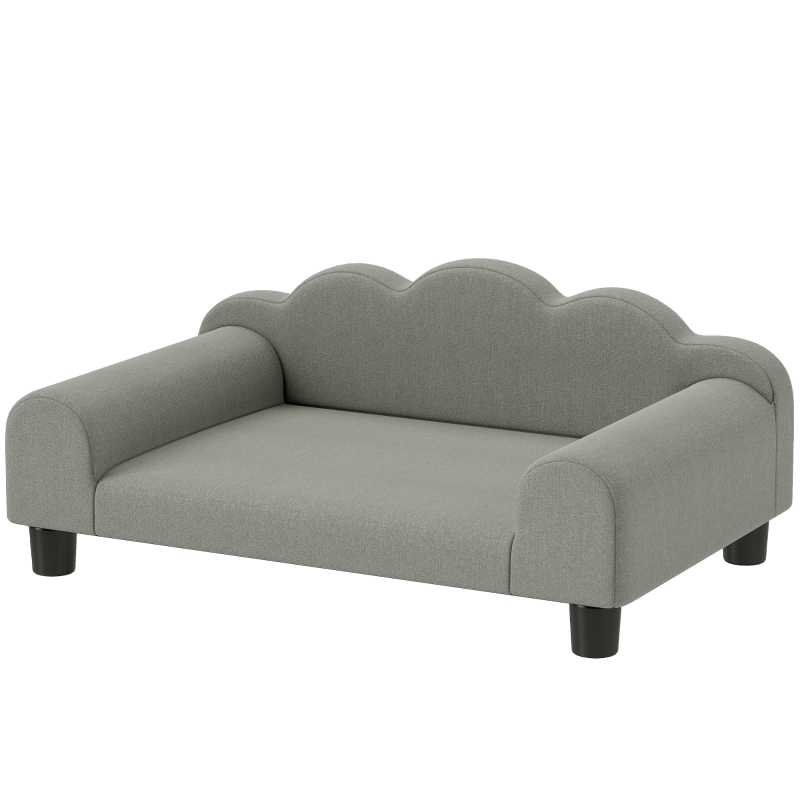 Divano per Cani con Braccioli di Supporto, in Legno e Tessuto French Terry, 66x42x28.5 cm, Grigio