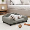 Divano per Cani con Braccioli di Supporto, in Legno e Tessuto French Terry, 66x42x28.5 cm, Grigio