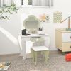 Kids Vanity Table with Mirror and Stool, Drawer, Storage Boxes, Flower Design, for Ages 3-6 Years - White