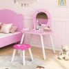 Kids Dressing Table with Mirror and Stool, Girls Vanity Set for Kids Room, Bedroom, Nursery, for Ages 3–6 Years, Pink