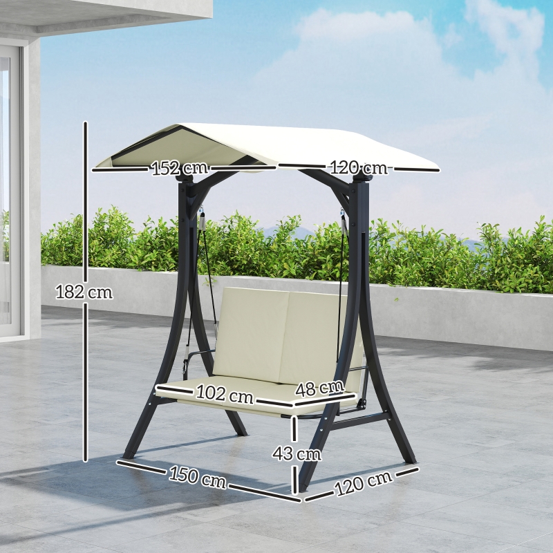 Dondolo da Giardino 2 Posti con Tettuccio Regolabile e Cuscini, 150x120x182 cm, Crema