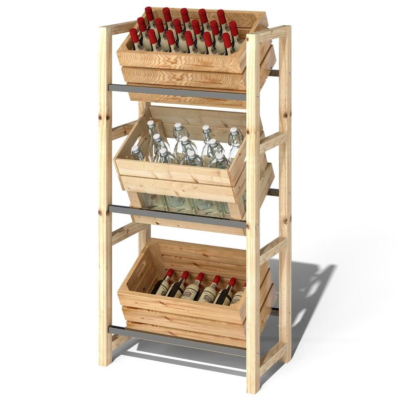 Getränkekistenregal für 3 Getränkekisten Getränkeregal Holz Kistenregal mit 3 Ebenen 56 x 32 x 112 cm Naturholz