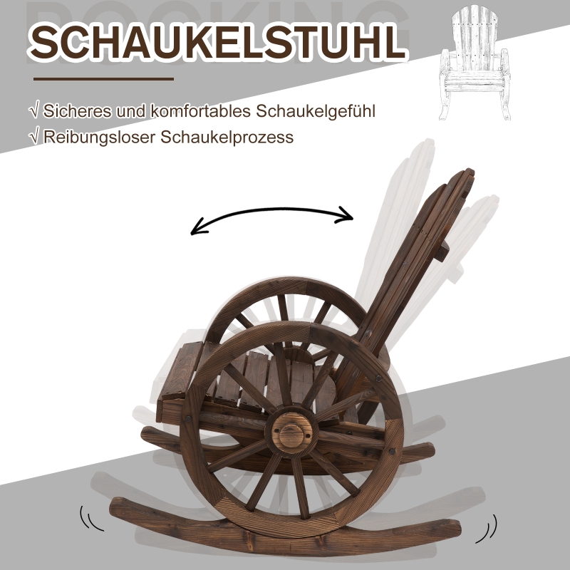 Outsunny Schaukelstuhl Rustikales Design Versiegeltes Massivholz  Wetterbeständig 68 cm x 88 cm x 92 cm