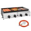 Piastra Barbecue a Gas con 4 Bruciatori da 2.4kw e Piano Antiaderente, 77x44.5x19cm, Argento