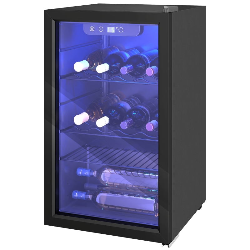 Weinkühlschrank 24 Flaschen, 68 Liter Kapazität, 4–16 °C Standgerät für Getränke, Bier und Wein mit Glas-Tür, Schwarz