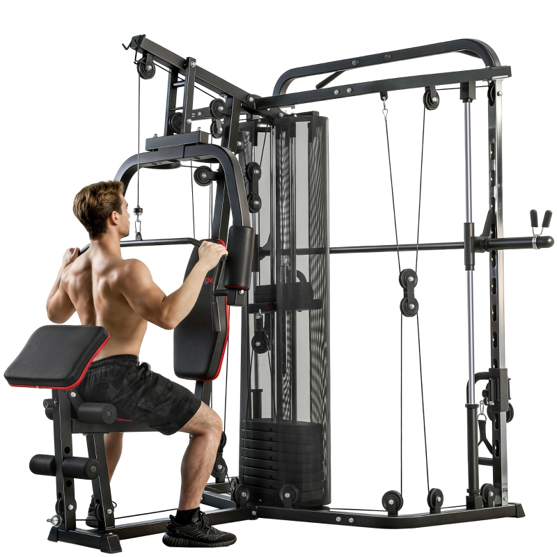 Home Multi Gym Smith Machine with 65kg Weight Stack, Cable Pulley ...