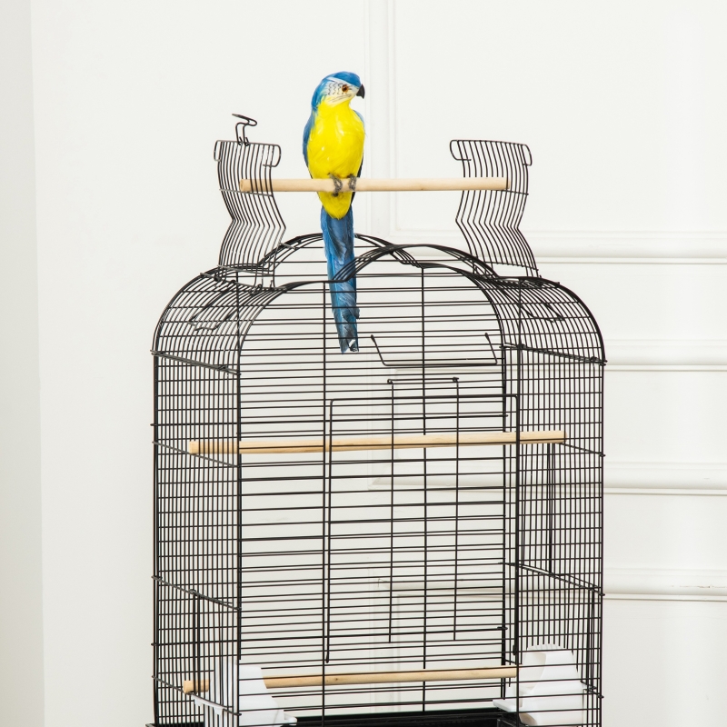 PawHut Cage à oiseaux volière pour oiseaux sur roulettes avec toit ouvrant 3 perchoirs étagère inférieure 46 x 36 x 130 cm noir