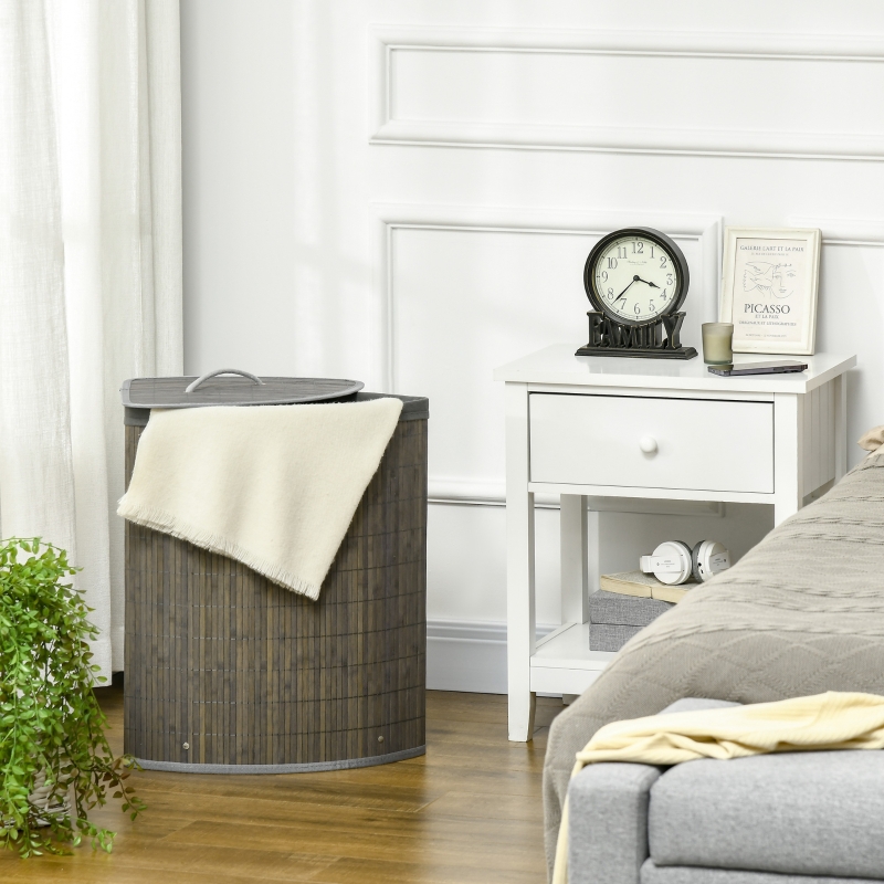 HOMCOM Bamboo Laundry Basket with Lid, 55 Litres Laundry Hamper with Removable Washable Lining,  Corner Washing Baskets, 38 x 38 x 57cm, Grey