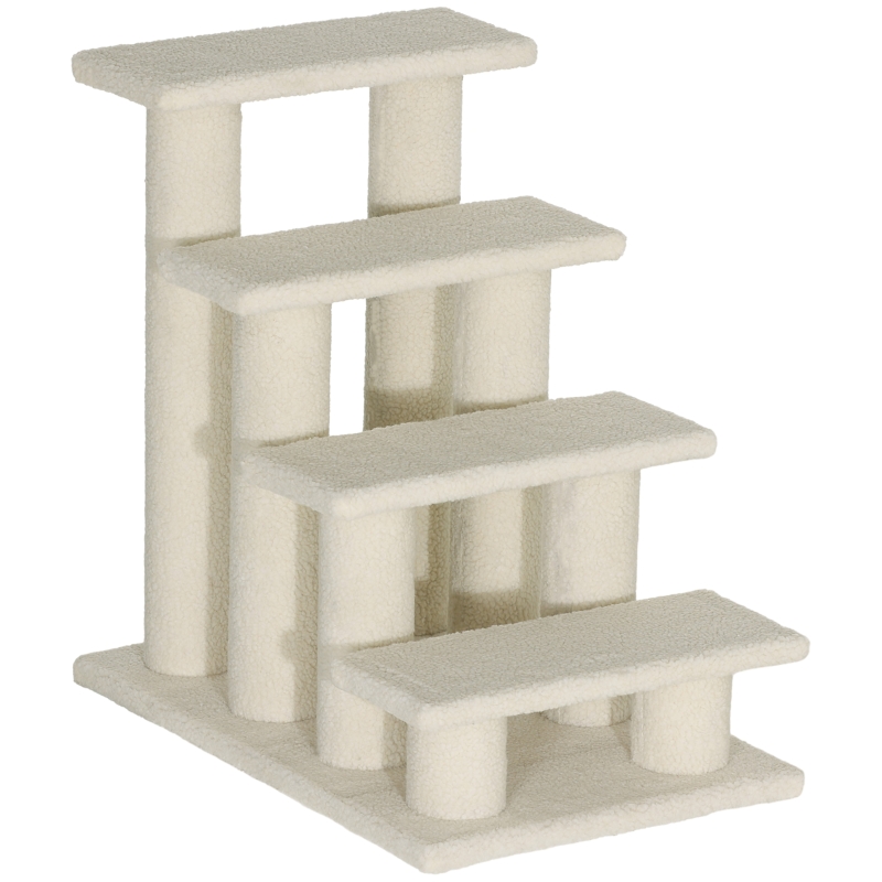 PawHut Dog Steps for Bed 4 Step Pet Stairs for Sofa Dog Cat Climb Ladder 63x43x60 cm Cream