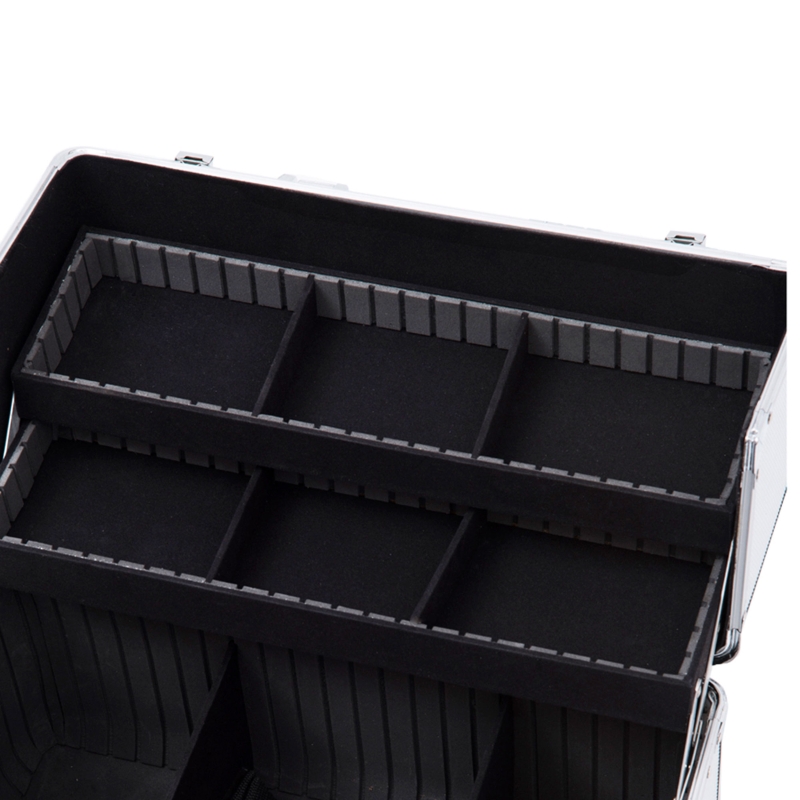 Mallette maquillage valise maquillage à 3 niveaux, boîte de cosmétiques avec clés, 36,5 x 24 x 29 cm, argent