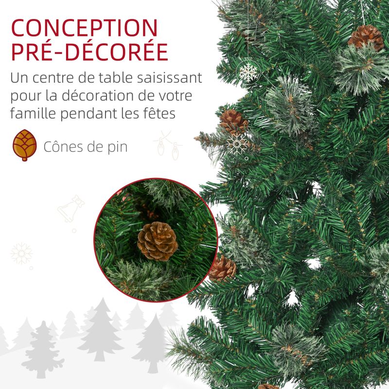 HOMCOM 6.5FT Tall Pencil Slim Artificial Christmas Tree with Realistic Branches, Tip Count and Pine Cones, Pine Needles Tree, Xmas Decoration, Green