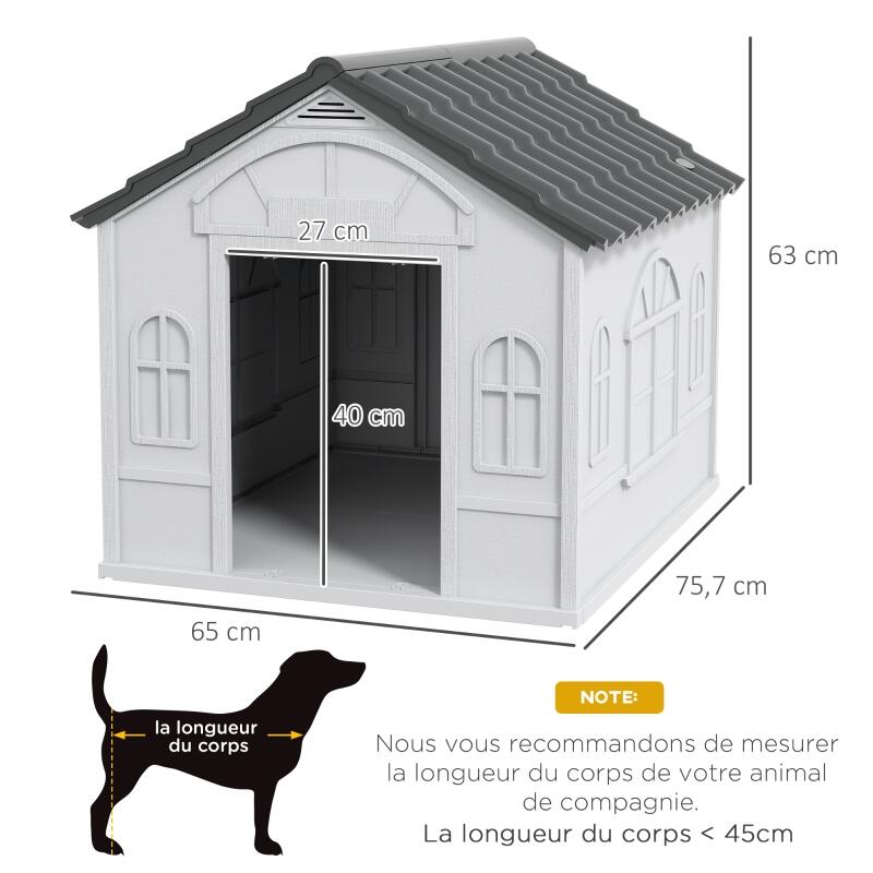 Plastic Weather-Resistant Dog House, for Indoors and Outdoors, Medium Dogs - Grey