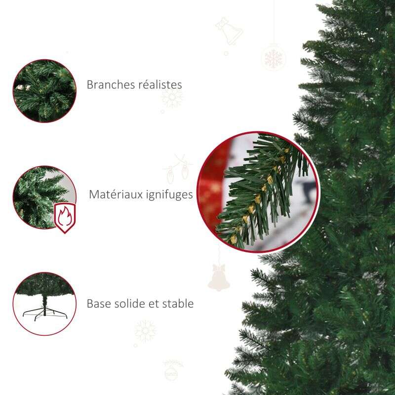 HOMCOM Sapin de Noël Artificiel 240H cm 1499 Branches épines Imitation Nordmann Grand réalisme Vert