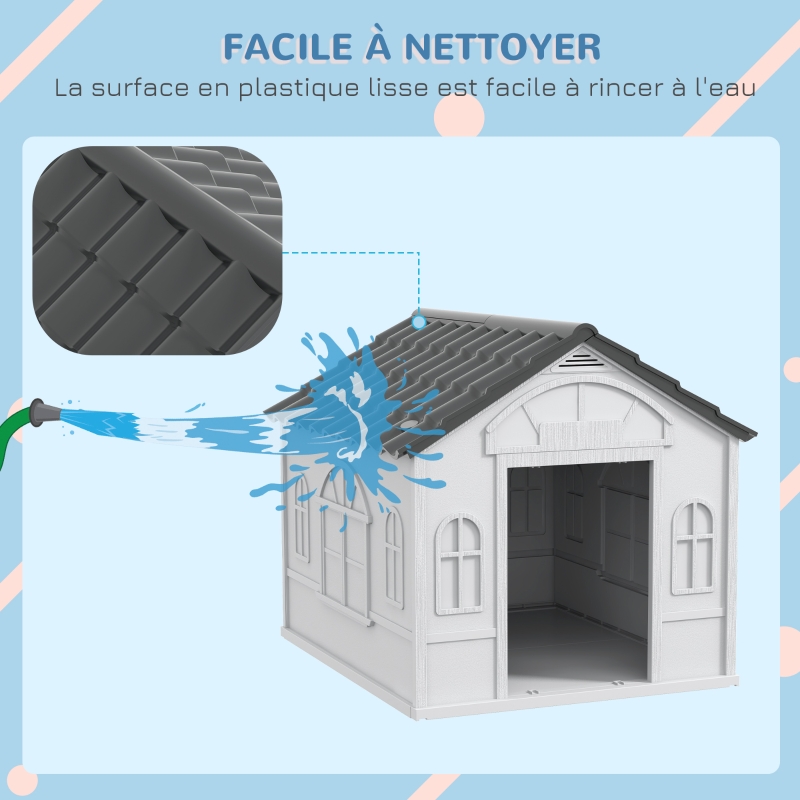 Plastic Weather-Resistant Dog House, for Indoors and Outdoors, Medium Dogs - Grey