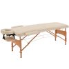 Portable Massage Bed, Folding Spa Beauty Massage Table with 2 Sections, Carry Bag and Wooden Frame, Cream