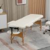 Portable Massage Bed, Folding Spa Beauty Massage Table with 2 Sections, Carry Bag and Wooden Frame, Cream