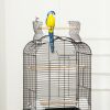 PawHut Cage à oiseaux volière pour oiseaux sur roulettes avec toit ouvrant 3 perchoirs étagère inférieure 46 x 36 x 130 cm noir