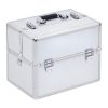 Mallette maquillage valise maquillage à 3 niveaux, boîte de cosmétiques avec clés, 36,5 x 24 x 29 cm, argent