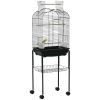 PawHut Cage à oiseaux volière pour oiseaux sur roulettes avec toit ouvrant 3 perchoirs étagère inférieure 46 x 36 x 130 cm noir