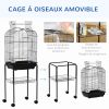PawHut Cage à oiseaux volière pour oiseaux sur roulettes avec toit ouvrant 3 perchoirs étagère inférieure 46 x 36 x 130 cm noir